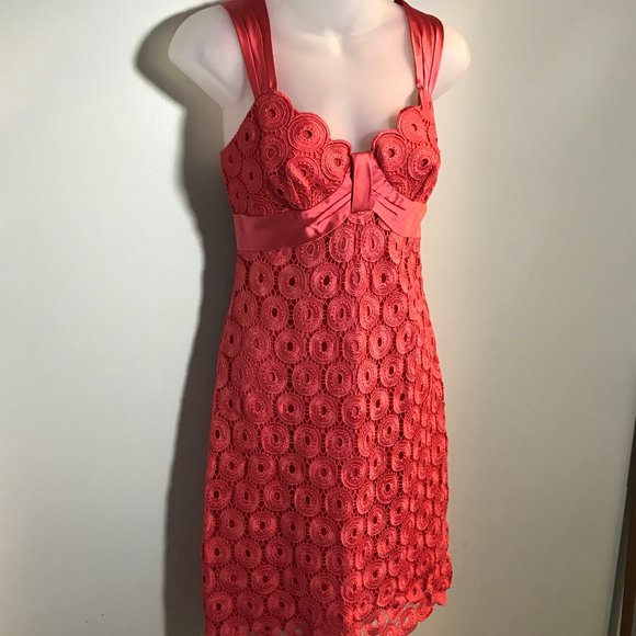 Yoana Baraschi Dresses & Skirts - Yoana Baraschi Pink Lace Crochet Wide Strap Dress